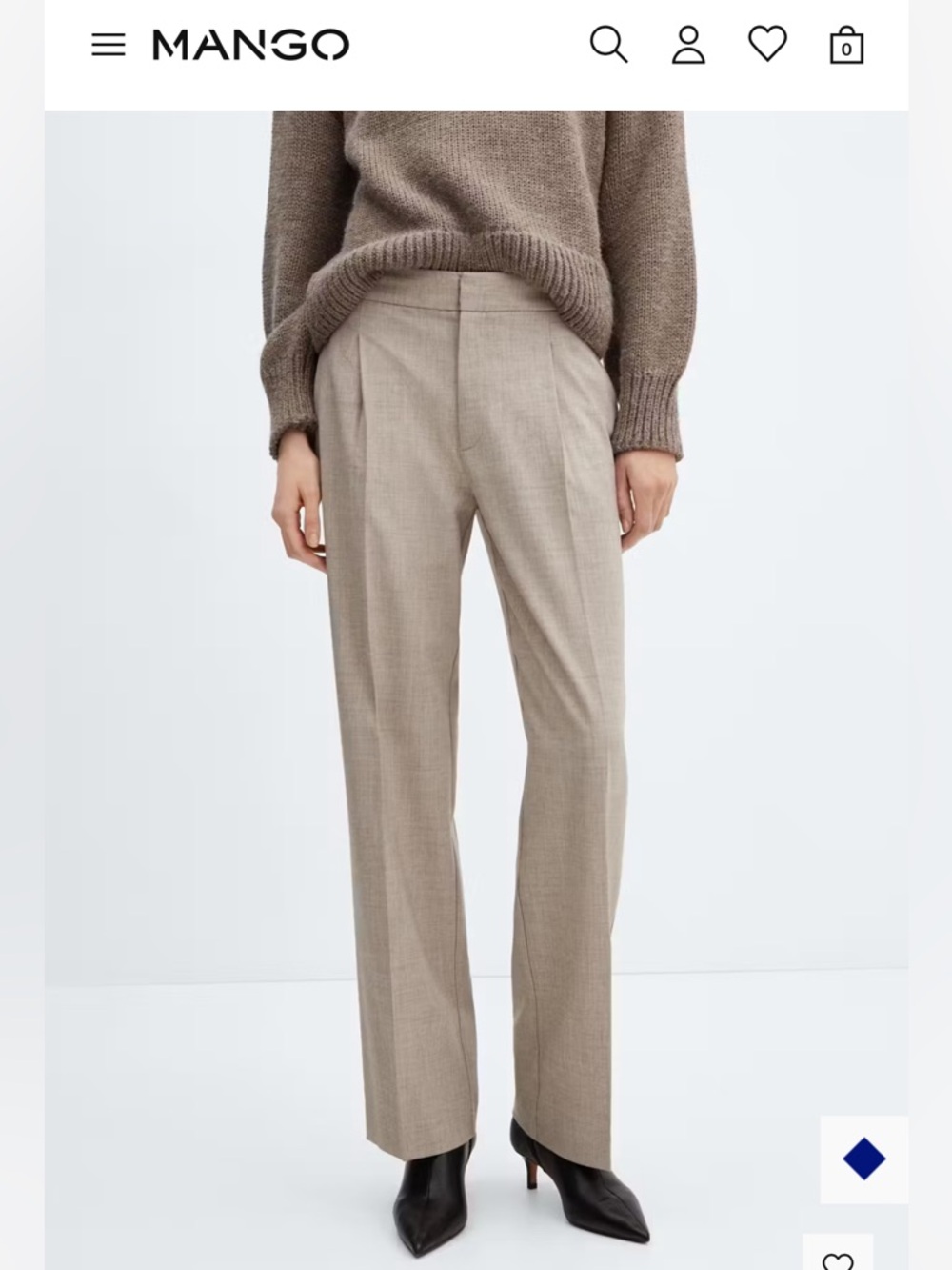 Mango Neutral Beige STRAIGHT-FIT FLECKED TROUSERS
